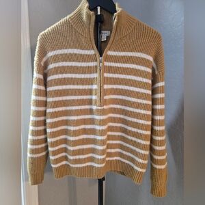 Style & Co Camel Striped Half-Zip Knit Sweater | Size Small